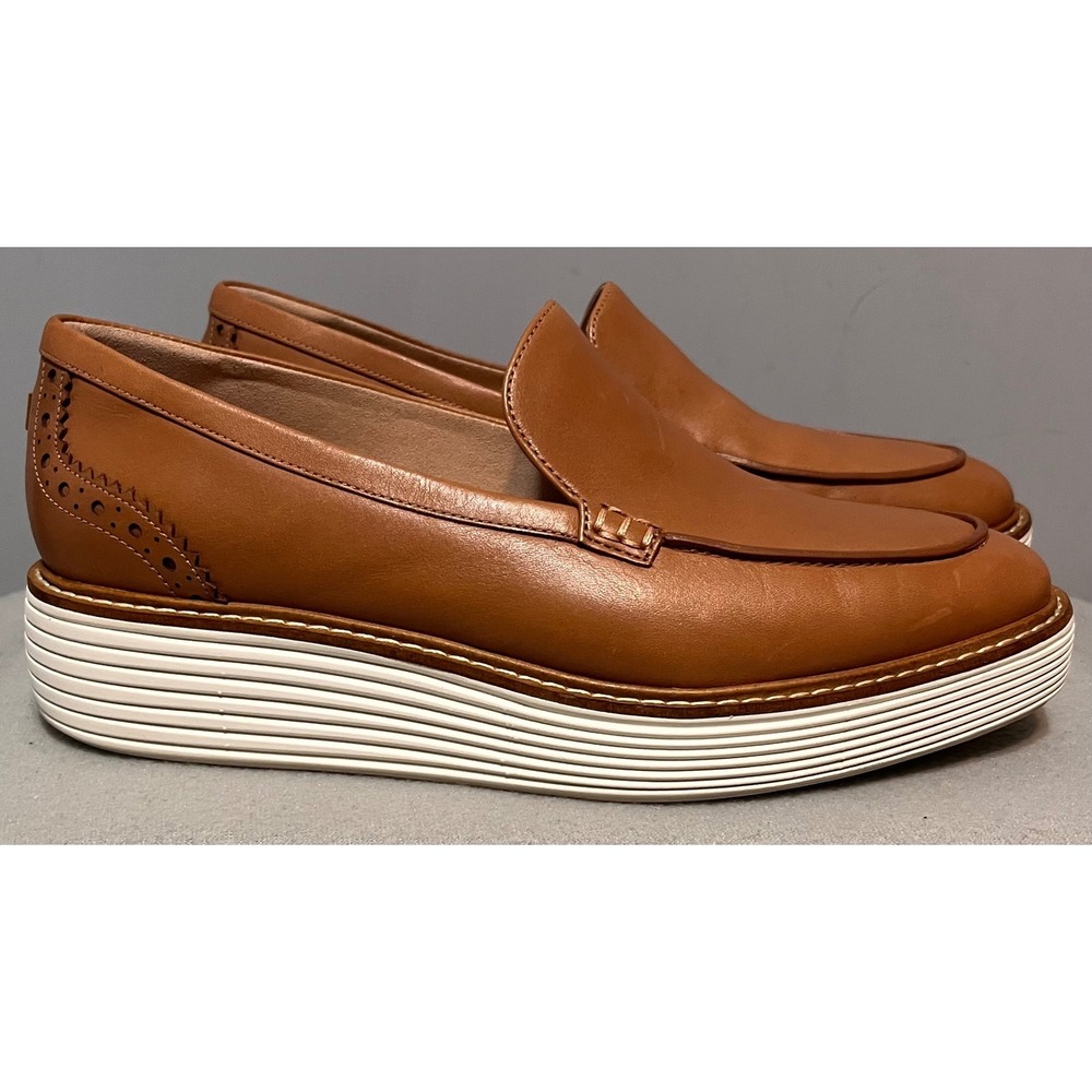 Cole Haan Womens Grand Platform Venetian Tan Leather Sz 7.5 Platform Loafers